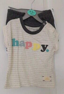 BNWT Primark happy 2 piece shorts top outfit set 0-3 months summer