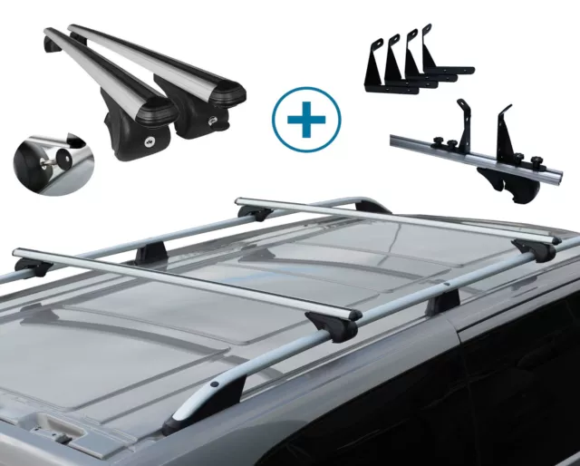 Silver aluminum cross rail bars (150cm) with charging stops for high roof