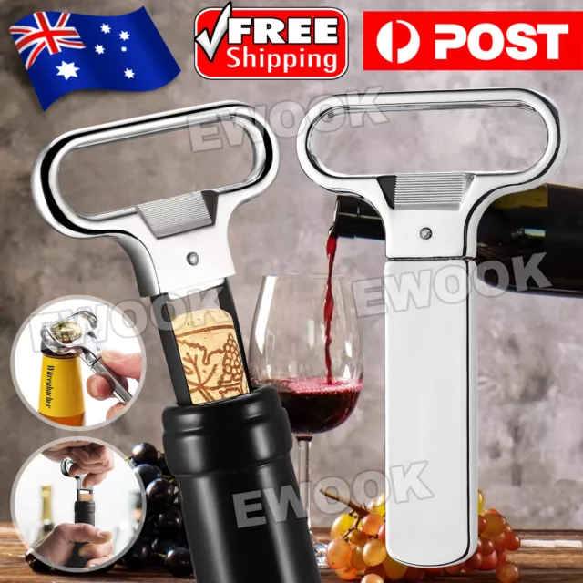 Wine Bottle Opener Cork Two-Prong Puller Damaged Cork Remover Chrome Sheath AU