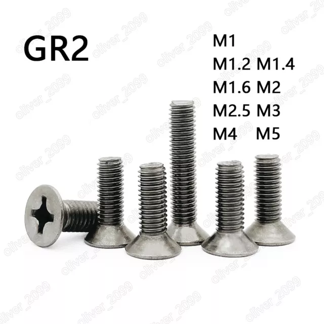 GR2 Titanium Phillips Cross Countersunk Flat Head Screws M1 M1.2 M1.4 M1.6 M2-M5