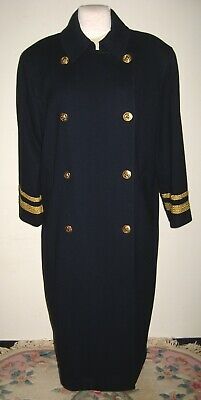 Vintage Harve' Benard Navy-Blue Nautical Military Style Long Wool Coat Size: X L