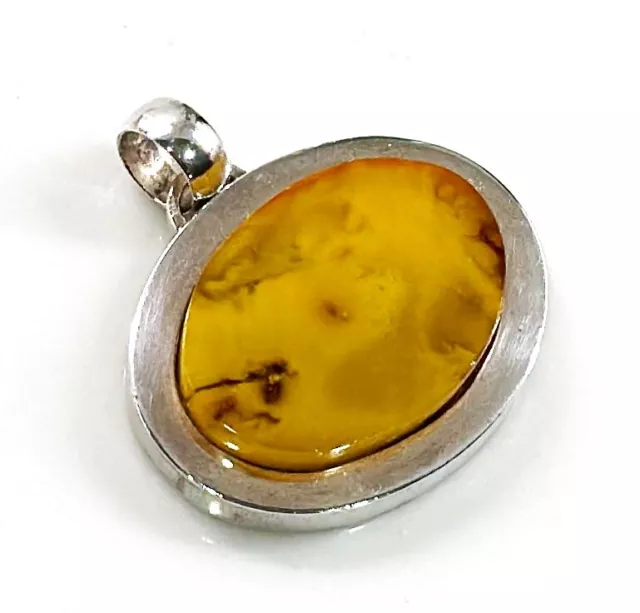 925 Solid Sterling Silver Yellow Baltic Amber Designer Large Beautiful Pendant