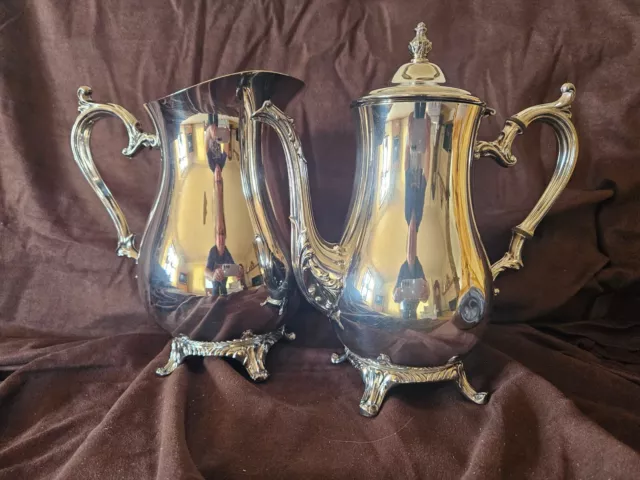 Vintage WM Rogers 800 Silverplated Footed Teapot Coffee Pot Plus Water Pitcher