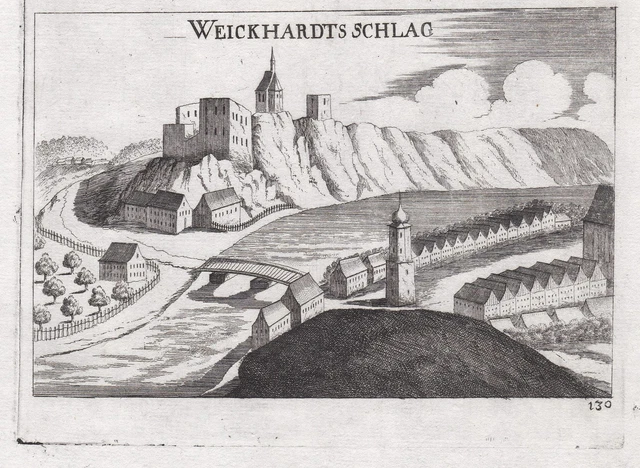 Weikertschlag An Der Thaya Panorama Incisione Stampa Antica Vischer 1672