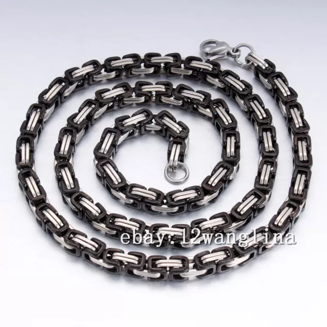 18-36'' Men Stainless Steel Cross Pendant Black Necklace Byzantine Box Necklace 3
