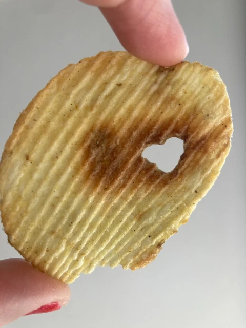 Very Rare Perfect Heart Shaped Hole in Potato Chip!