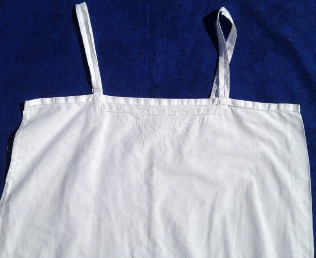Chemise ancienne de jour/de nuit, coton blanc, brodée, Taille 40/L