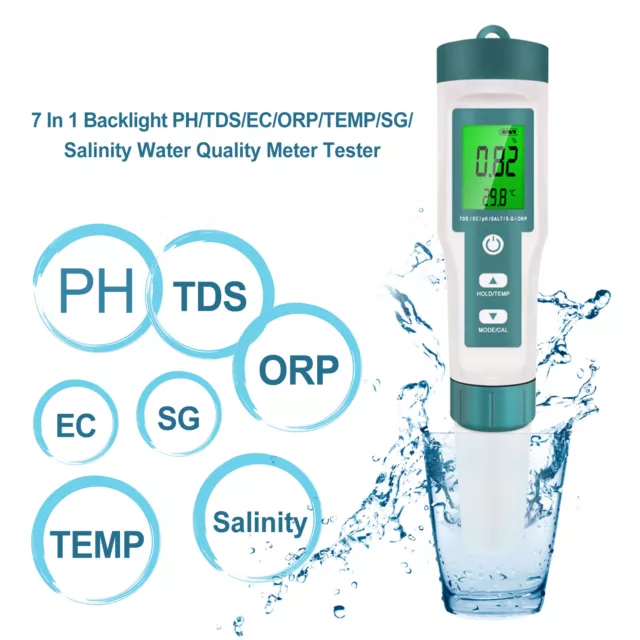 7 In 1 Backlight PH/TDS/EC/ORP/TEMP/SG/Salinity Water Quality Meter Tester V1