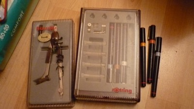 1980-1990 Boîte set de Rotring 3 stylos + criterium et accessoires complète 