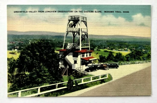 1940s Mohawk Trail MA Greenfield Valley Longview Observation Tower Postcard Vtg
