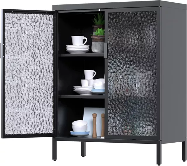 Corner Curio Metal Storage Cabinet Glass Door 3-Tier Multipurpose Storage US Corner Curio Metal Storage Cabinet Glass Door 3-Tier Multipurpose Storage US