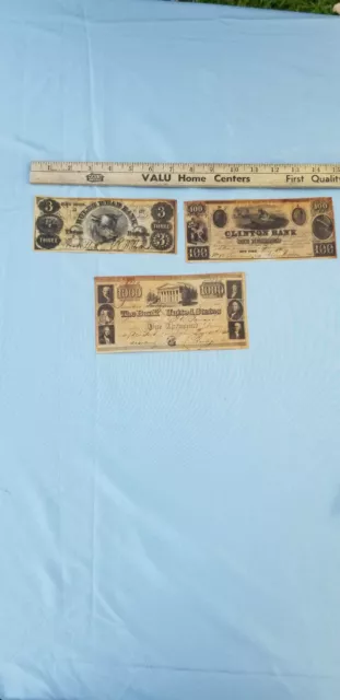Lot Of 3 Reproduction Obsolete Bank Notes.  Reproduced In The 1970's