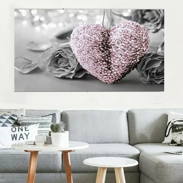 Pink Heart And Grey Flower Art Canvas Print Wall Picture Decor Gifts 40*80Cm Au