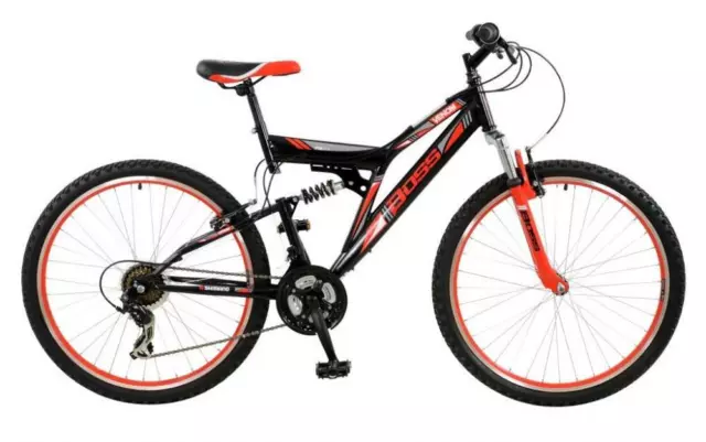 Boss Venom Mens Full Suspension Mountain Bike Adult 26" Wheel Black Red