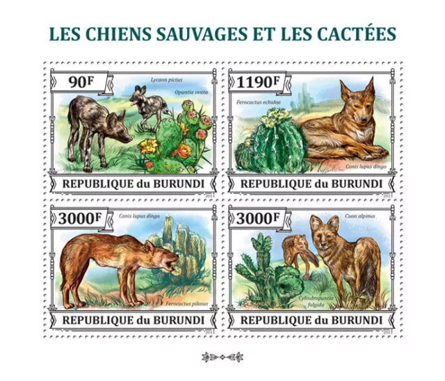 Wild dogs & Cactus dingo fauna Burundi m/s Sc.1382 MNH #BUR13320a