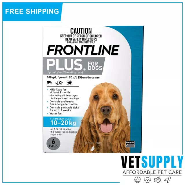 Frontline Plus For Dogs 10 To 20 Kg Blue Flea and Tick Treatment 6 Pipettes