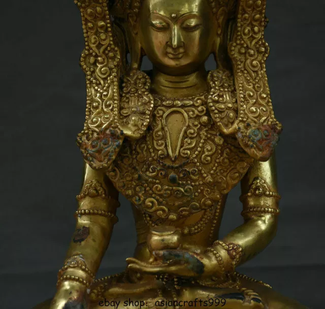 16.8 "Tibet Kupfer Gold Buddhismus Sitz Amitayus Langlebigkeit Göttin Skulptur 3