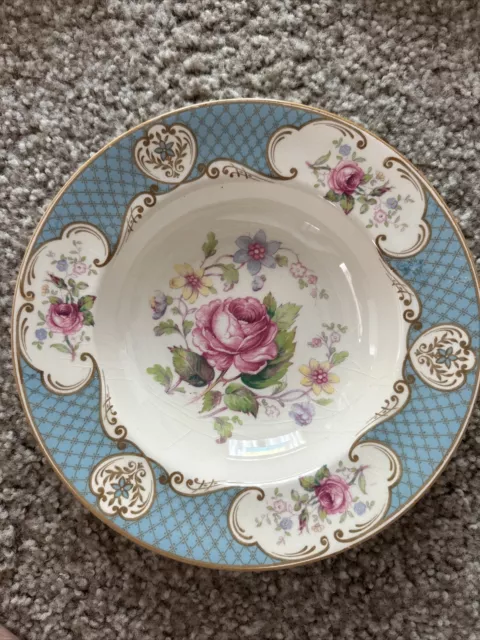 Blue Round Vegetable Bowl Staffordshire Pink Roses MYOTT STAFFORDSHIRE England