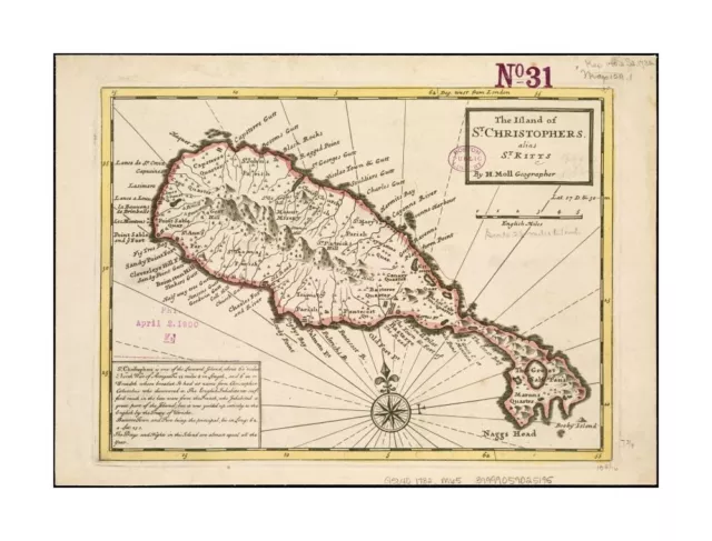 1732 Map of Saint Kitts and Nevis | Saint Christopher Island | Vintage Saint Kit 2