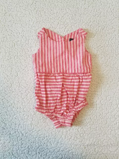 Tea Collection Peek-A-Boo Back Baby Romper 0-3 Months Infant Girl - Red Striped