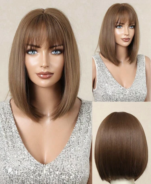 Perruque Courte Carré Synthétique Brun Foncé Pour Femme - Avec Bonnet - Style Naturel Et Léger