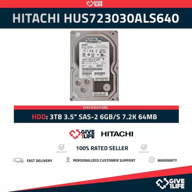 Hitachi Hus723030Als640 3Tb Hdd 3.5" Sas-2 6Gb/S 7.2K 64Mb - Serveurs Hp Dell