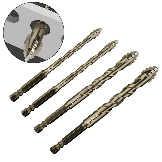 Lot De 4 Forets Excentriques Pour Verre Et Carrelage - Diamètres 6, 8, 10, 12 Mm - En Carbure - Réduction Des Vibrations - 11