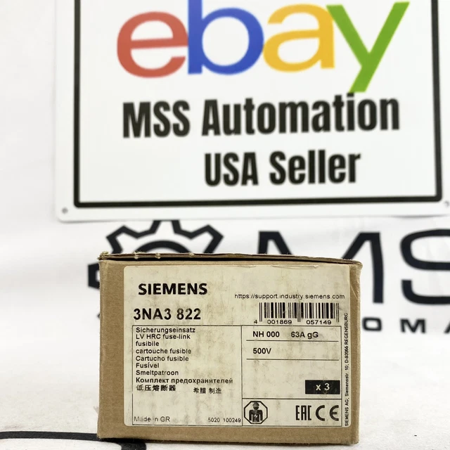SIEMENS 3NA3 822 LV HRC FuseLink 63A 500V USA 40.49 PicClick