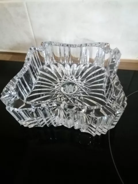 vintage cut glass square ashtray clear heavy crystal retro cigar cigarette decor