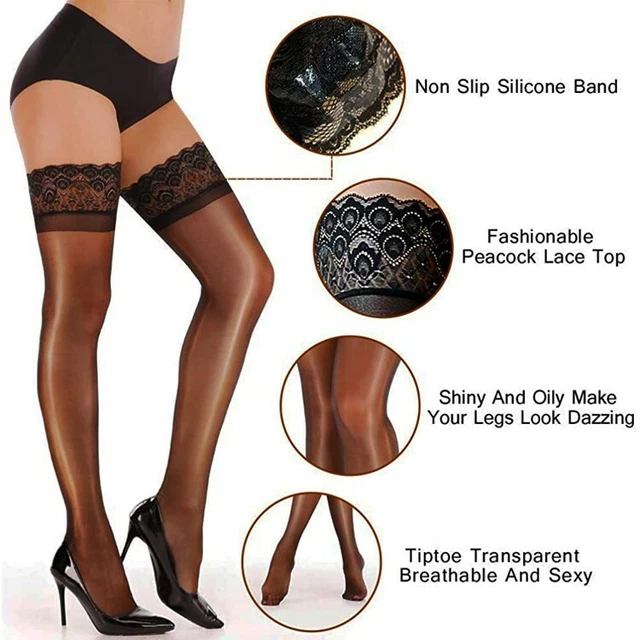 Hold Up Stockings With Lace Top & Non-Slip Silicone - Sheer 15 Denier Thigh Highs 9 thumbnail image