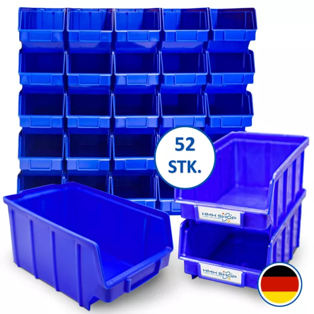 52 blaue Stapelboxen Gr. 3 Lager Blau Sichtlagerkästen Stapelkasten Sortierbox