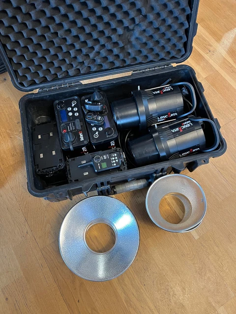 Kit flash portátil Lencarta Safari 2 1200w con estuche + soportes, juego de gatillo etc.