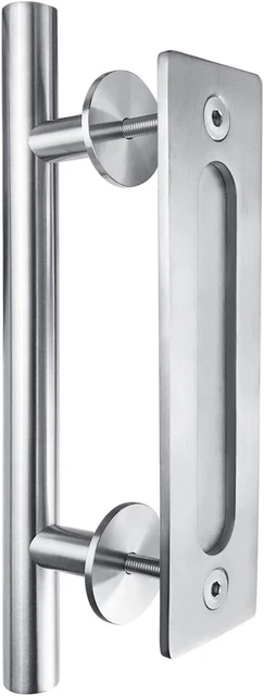 Heavy Duty 12" Pull and Flush Barn Door Handle Set, Large Rustic Two-Side Design