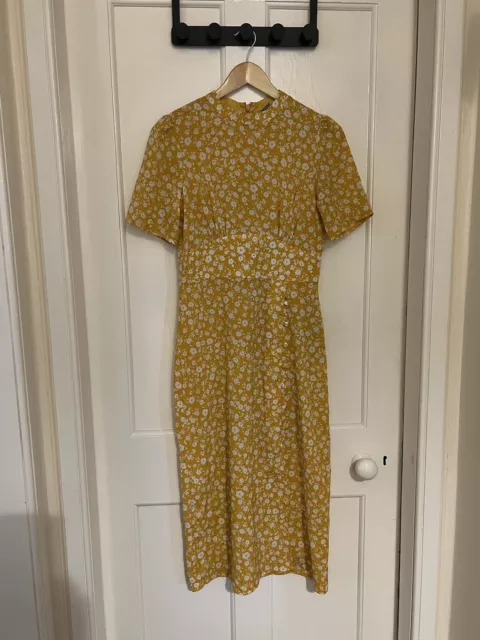 Women's ASOS Yellow Floral Midi Dress Size 10