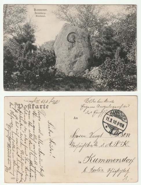 82455 - Hannover - Rosenberg-Denkmal - Soldatenkarte, gelaufen 11.3.1910