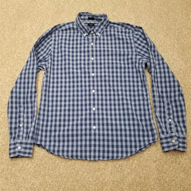 J Crew Shirt Mens Large Blue Check Slim Fit Long Sleeve Cotton Casual Button