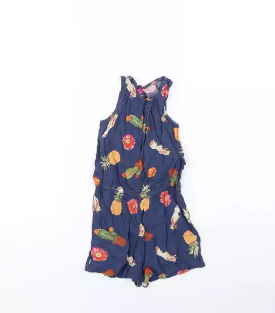 NEXT Girls Black Spotted Cotton Playsuit One-Piece Size 4 Years Button - Fruit