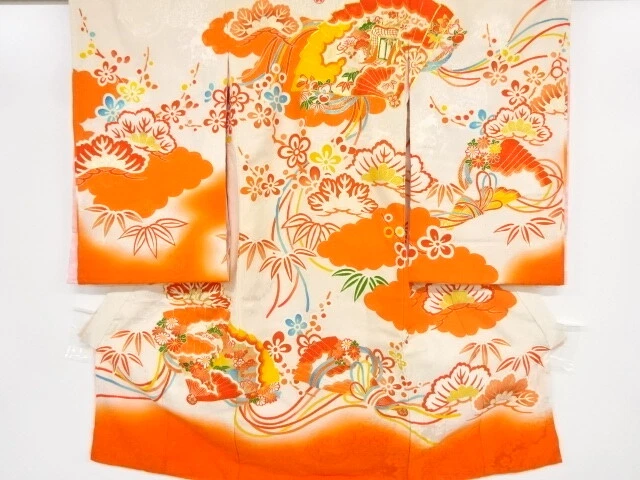 80168# JAPANESE KIMONO / ANTIQUE KIMONO FOR GIRLS / EMBROIDERY / SHOCHIKUBAI &am
