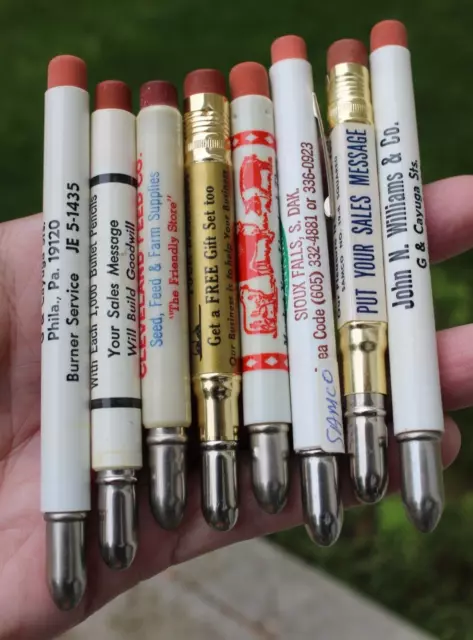 Lot Of 8 Vintage Bullet Pencils Advertising Farm hog GREAT GRAPHICS AND NOT USED