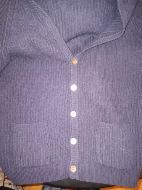 VINTAGE NEIMAN MARCUS Mens L 100% Lambswool Navy Blue Cardigan Sweater ...