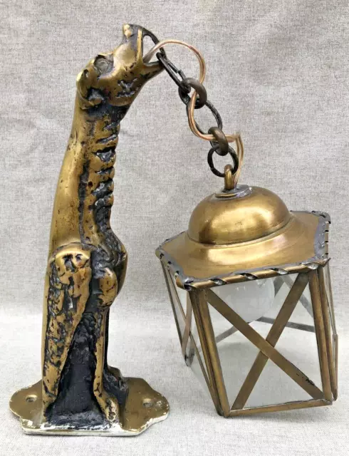 Heavy antique french light sconce early 1900's brass lantern gargoyle