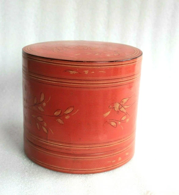 Burmese Asian Lacquer Hand Painted Betel Cane Box Rare Antique Collectible BS-14 2