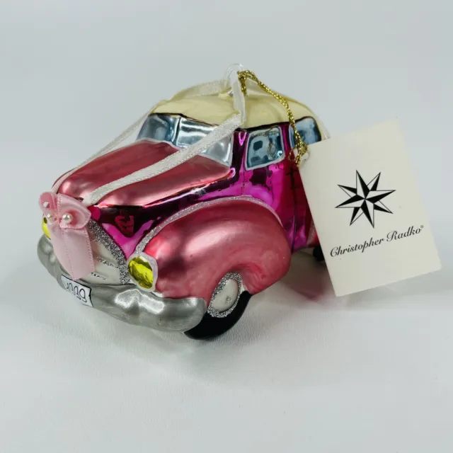 Christopher Radko MARRIED AWAY Glass Ornament 981410 Just Married Car Sign, 1999