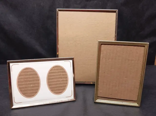 Lot 3 Picture Frames Embossed Brass Metal Gold Tone Easel Back 8x10, 5x7 and 7x5