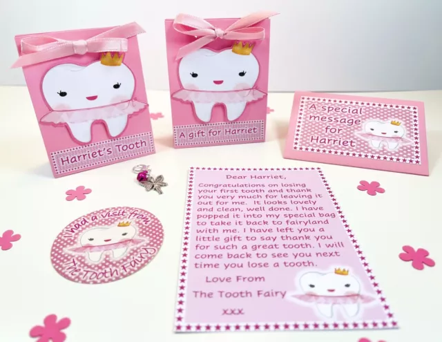 Personalised Tooth Fairy Letter And Gift, Gift Bags, Sticker, First Tooth, Pink