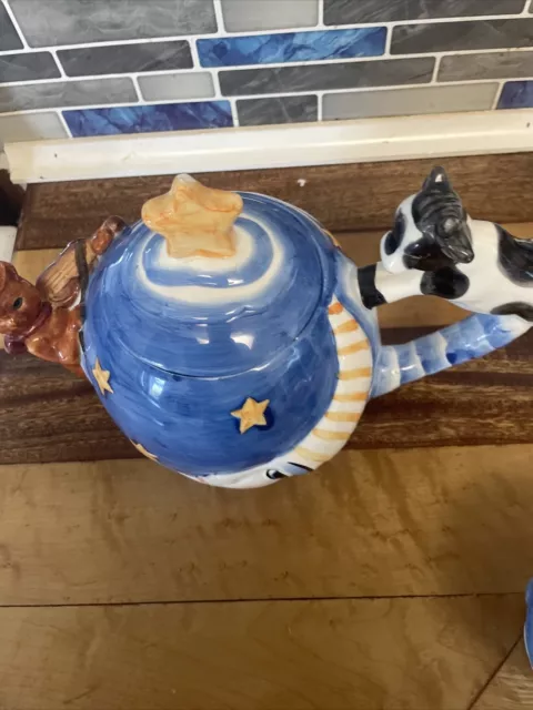 Vintage Hand Painted Ceramic Teapot Cow Jumped Over The Moon