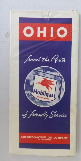 1938 Ohio  road map Socony Vacuum  oil  gas Mobil smalle rand  city inserts