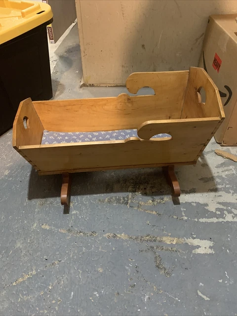 Vintage Handmade Wooden Rocking Cradle Bed w/Mattress For baby doll