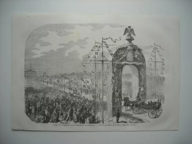 Gravure 1864. Arrivee Au Havre Empereur Et De L’imperatrice  Pour Angleterre....