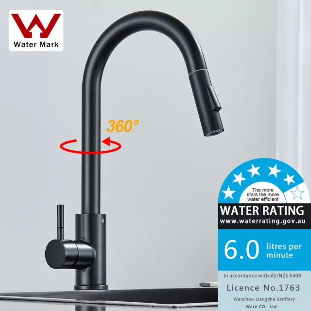 WELS Kitchen Mixer Tap Black 360° Pull Out 2-Mode Spray Laundry Sink Faucet